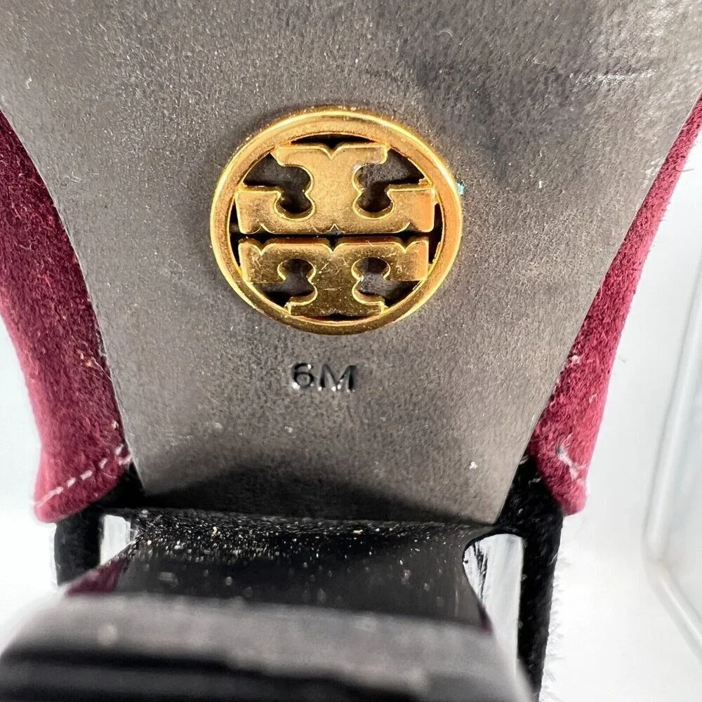Tory Burch Lila 90mm Women Size 6M Burgundy Grey Black Suede Knee High Boot
